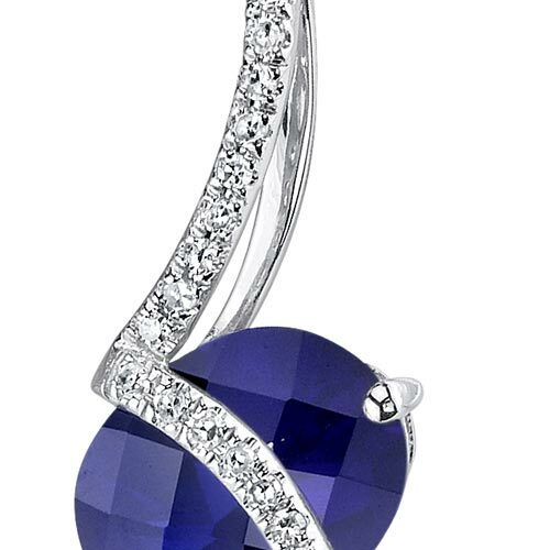 Blue Sapphire Pendant Necklace 14 Karat White Gold Oval 2.42 Cts