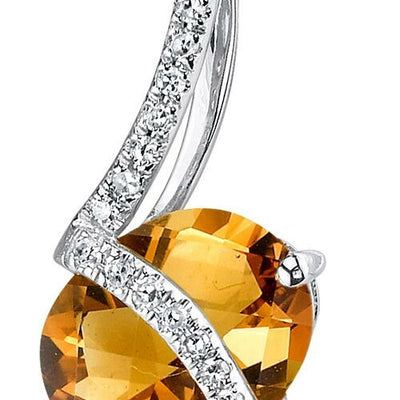 Citrine Pendant Necklace 14 Karat White Gold Oval 1.88 Carats