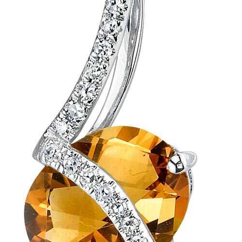 Citrine Pendant Necklace 14 Karat White Gold Oval 1.88 Carats