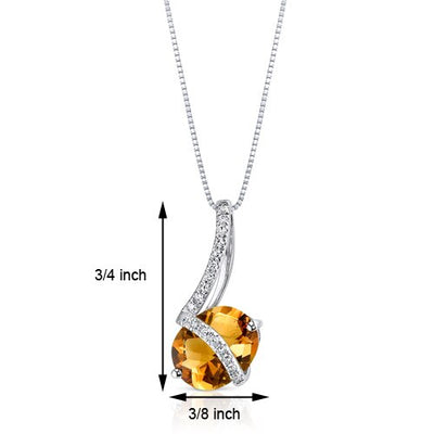 Citrine Pendant Necklace 14 Karat White Gold Oval 1.88 Carats