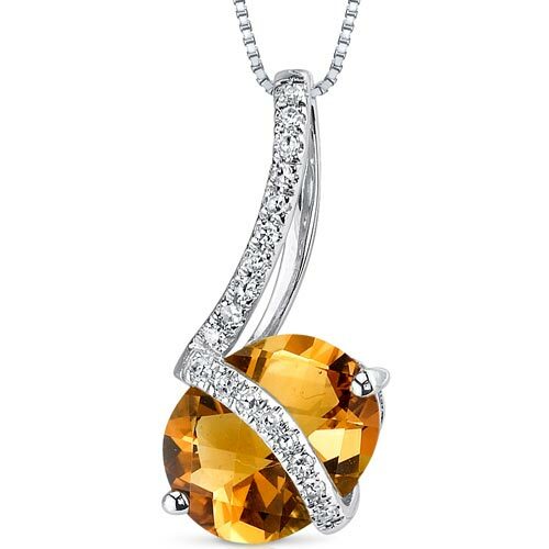 Citrine Pendant Necklace 14 Karat White Gold Oval 1.88 Carats