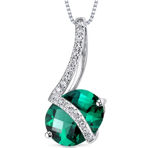 Emerald Pendant Necklace 14 Karat White Gold Oval 1.66 Carats