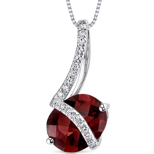 Garnet Pendant Necklace 14 Karat White Gold Oval 2.55 Carats