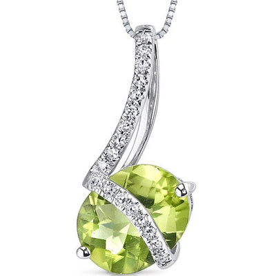 Peridot Pendant Necklace 14 Karat White Gold Oval 1.91 Carats