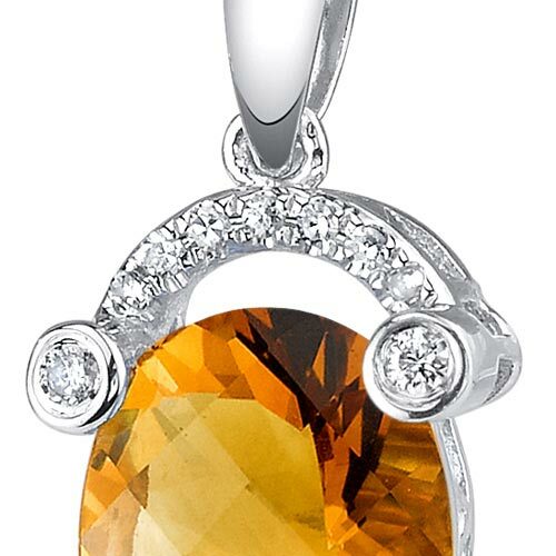 Citrine Pendant Necklace 14 Karat White Gold Oval 2.23 Carats