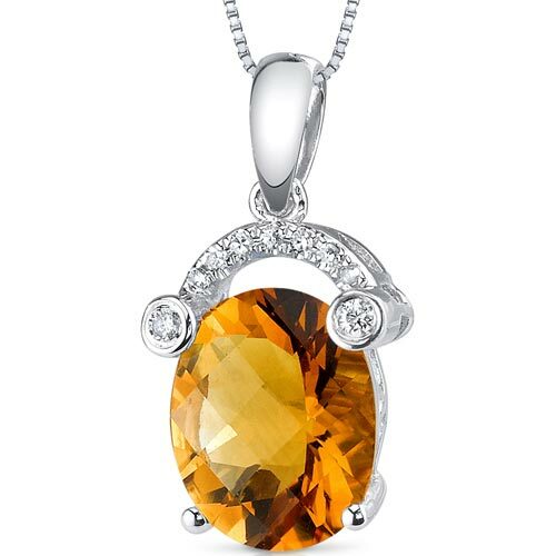 Citrine Pendant Necklace 14 Karat White Gold Oval 2.23 Carats