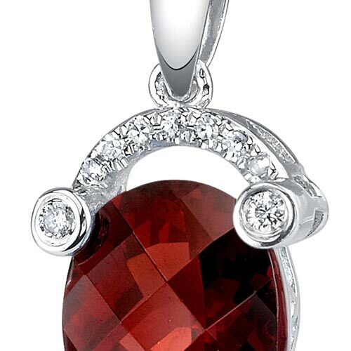 Garnet Pendant Necklace 14 Karat White Gold Oval 3.55 Carats