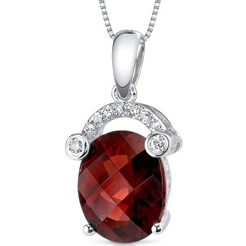 Garnet Pendant Necklace 14 Karat White Gold Oval 3.55 Carats