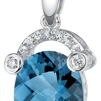 London Blue Topaz Pendant 14 Karat White Gold Oval 3.07 Carats