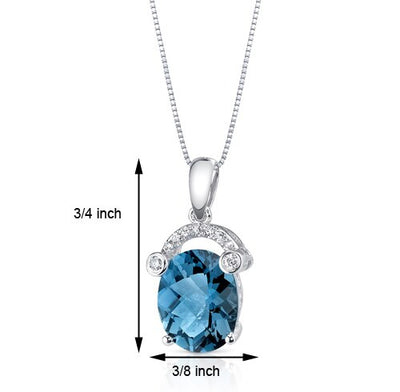 London Blue Topaz Pendant 14 Karat White Gold Oval 3.07 Carats