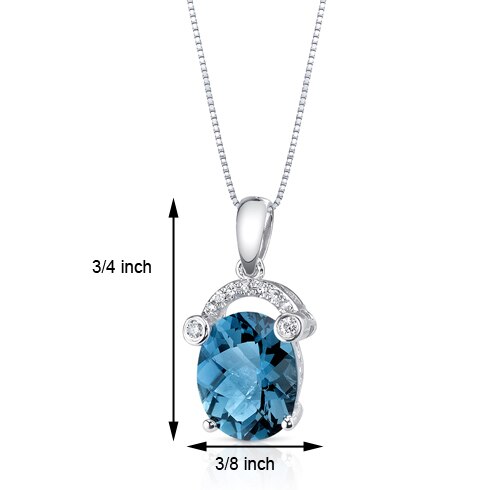 London Blue Topaz Pendant 14 Karat White Gold Oval 3.07 Carats