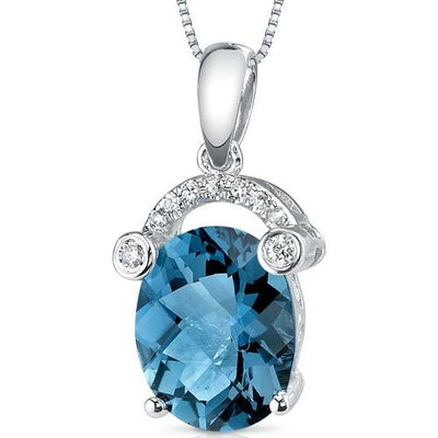 London Blue Topaz Pendant 14 Karat White Gold Oval 3.07 Carats