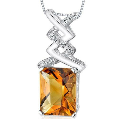 Citrine Pendant Necklace 14 Karat White Gold Radiant 2.84 Carats