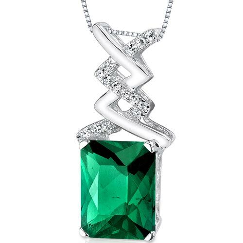 Emerald Pendant Necklace 14 Karat White Gold Radiant 3.15 Carats P8802