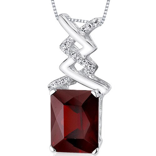 Garnet Pendant Necklace 14 Karat White Gold Radiant 4.7 Carats