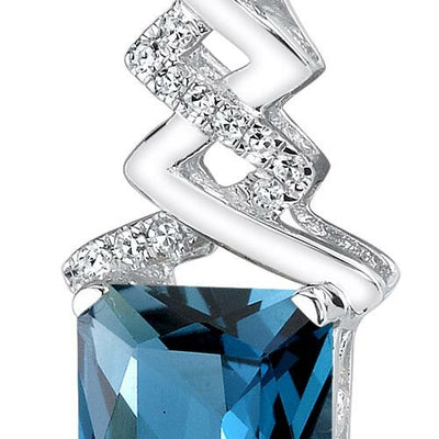 London Blue Topaz Pendant 14 Karat White Gold Radiant 3.49 Carat