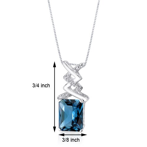 London Blue Topaz Pendant 14 Karat White Gold Radiant 3.49 Carat