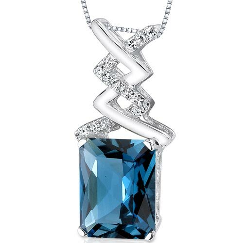 London Blue Topaz Pendant 14 Karat White Gold Radiant 3.49 Carat