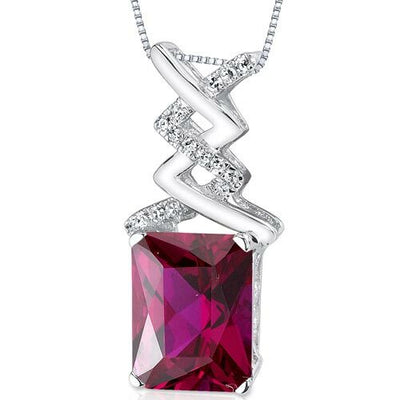 Ruby Pendant Necklace 14 Karat White Gold Radiant 4.06 Carats P8808