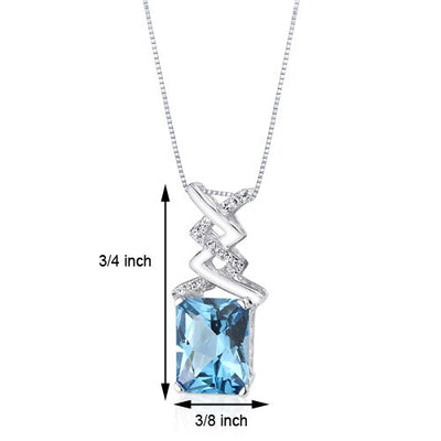 Swiss Blue Topaz Pendant 14 Karat White Gold Radiant 3.7 Carats