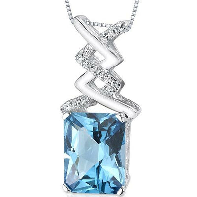 Swiss Blue Topaz Pendant 14 Karat White Gold Radiant 3.7 Carats