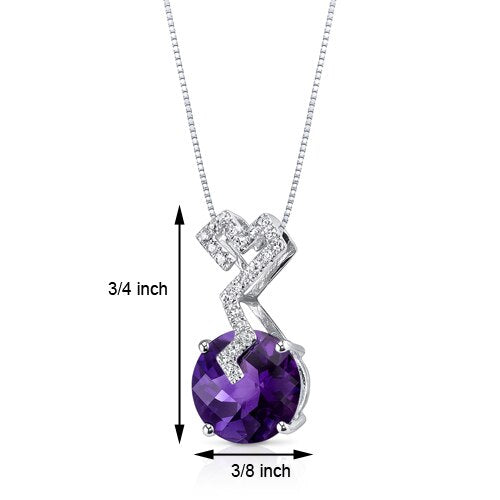 Amethyst Pendant Necklace 14 Karat White Gold Round 2.62 Carats