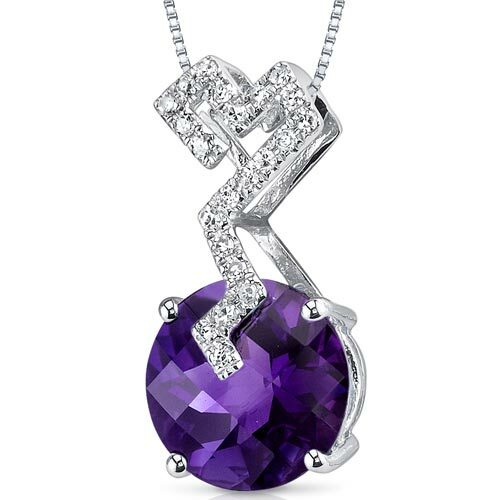 Amethyst Pendant Necklace 14 Karat White Gold Round 2.62 Carats