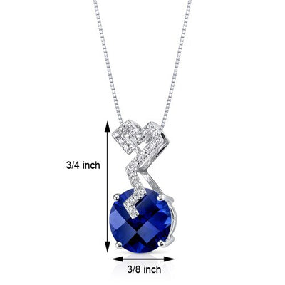 Blue Sapphire Pendant Necklace 14 Karat White Gold Round 4.1 Cts