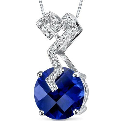 Blue Sapphire Pendant Necklace 14 Karat White Gold Round 4.1 Cts