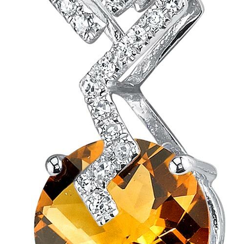 Citrine Pendant Necklace 14 Karat White Gold Round 2.03 Carats