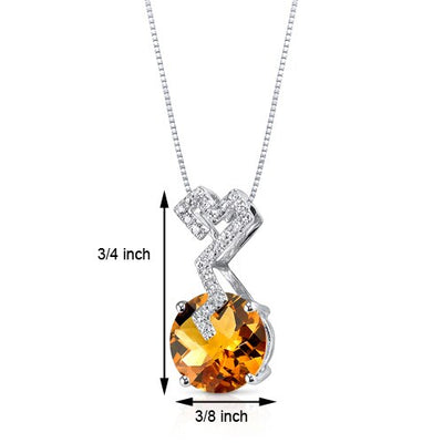 Citrine Pendant Necklace 14 Karat White Gold Round 2.03 Carats