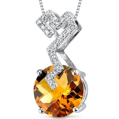 Citrine Pendant Necklace 14 Karat White Gold Round 2.03 Carats