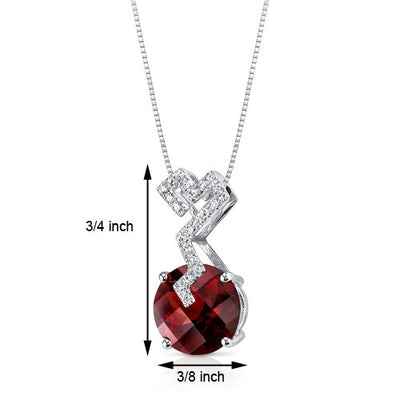 Garnet Pendant Necklace 14 Karat White Gold Round 3.22 Carats