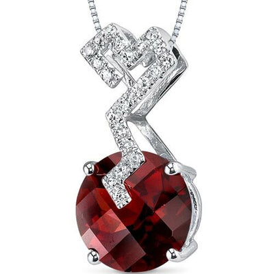 Garnet Pendant Necklace 14 Karat White Gold Round 3.22 Carats