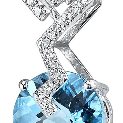 Swiss Blue Topaz Pendant 14 Karat White Gold Round 3.21 Carats