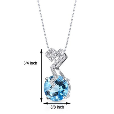 Swiss Blue Topaz Pendant 14 Karat White Gold Round 3.21 Carats