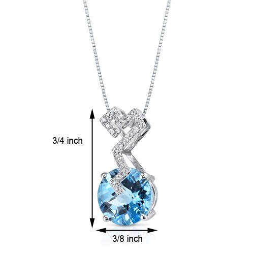 Swiss Blue Topaz Pendant 14 Karat White Gold Round 3.21 Carats