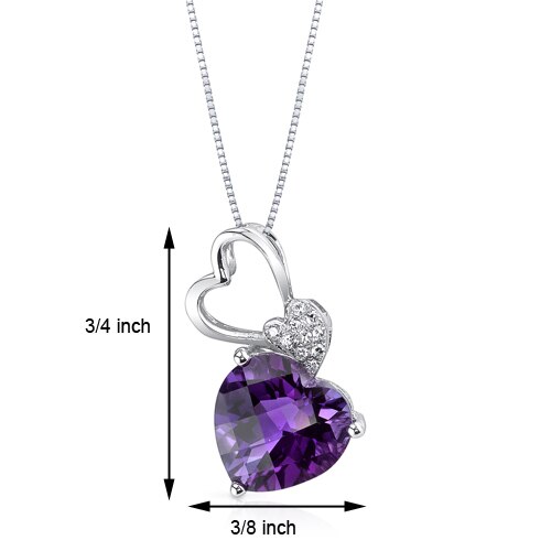 Amethyst and Diamond Pendant Necklace 14K White Gold 2.33 Carats Heart Shape