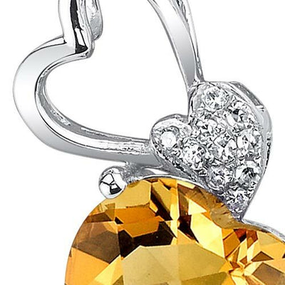 Citrine Pendant Necklace 14 Karat White Gold Heart 2.47 Carats