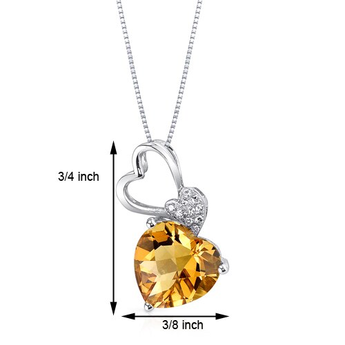 Citrine Pendant Necklace 14 Karat White Gold Heart 2.47 Carats