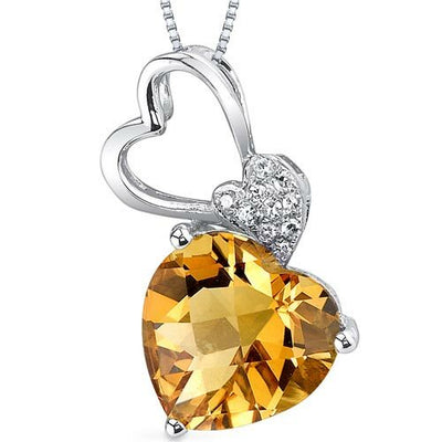 Citrine Pendant Necklace 14 Karat White Gold Heart 2.47 Carats