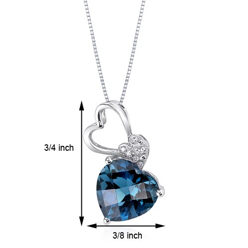 London Blue Topaz and Diamond Pendant Necklace 14K White Gold 3.07 Carats Heart Shape