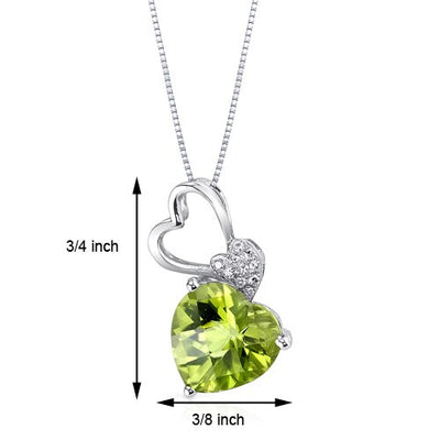 Peridot Pendant Necklace 14 Karat White Gold Heart 2.71 Carats