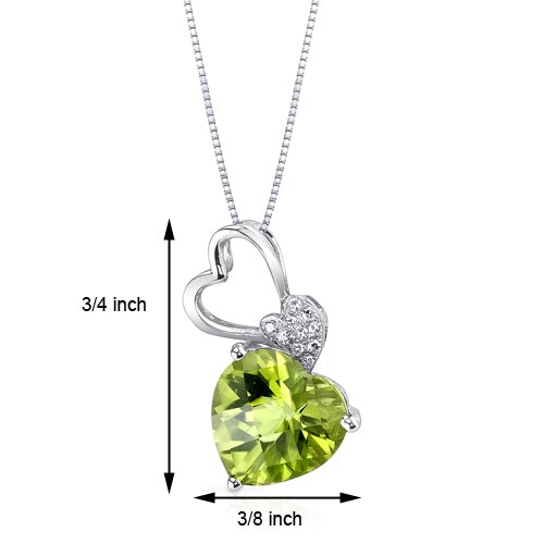 Peridot Pendant Necklace 14 Karat White Gold Heart 2.71 Carats