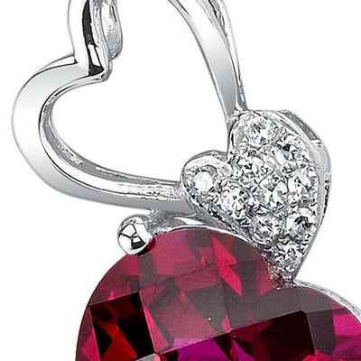 Ruby Pendant Necklace 14 Karat White Gold Heart Shape 3.1 Carats