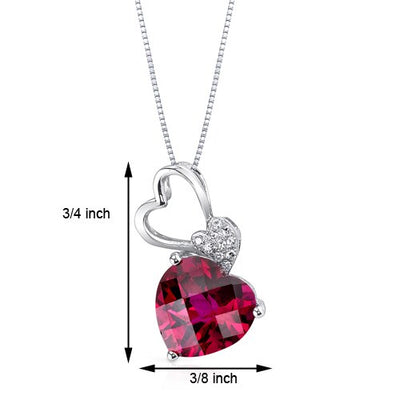 Ruby Pendant Necklace 14 Karat White Gold Heart Shape 3.1 Carats