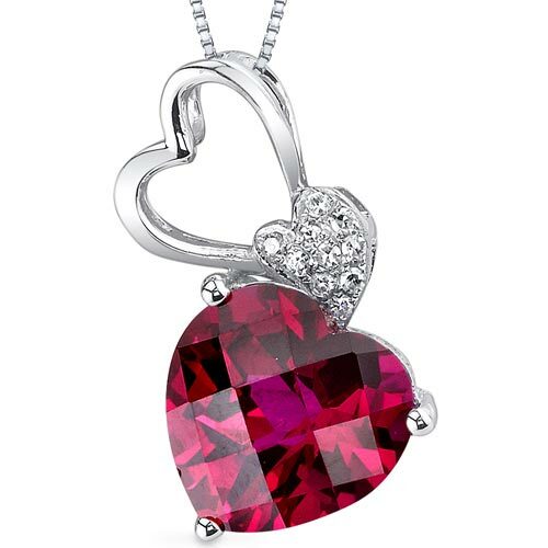 Ruby Pendant Necklace 14 Karat White Gold Heart Shape 3.1 Carats