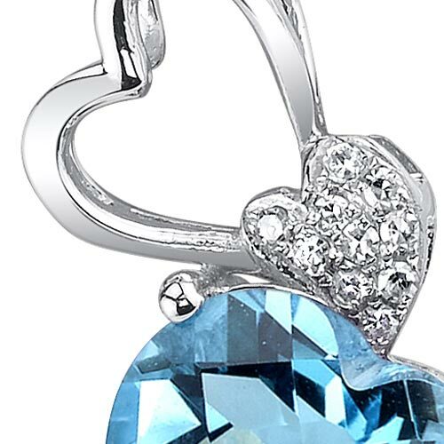 Swiss Blue Topaz Pendant 14 Karat White Gold Heart 3.02 Carats