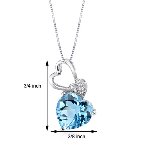 Swiss Blue Topaz Pendant 14 Karat White Gold Heart 3.02 Carats