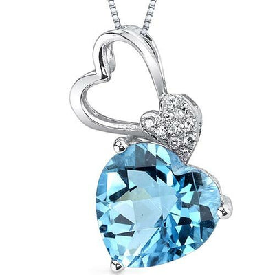 Swiss Blue Topaz Pendant 14 Karat White Gold Heart 3.02 Carats